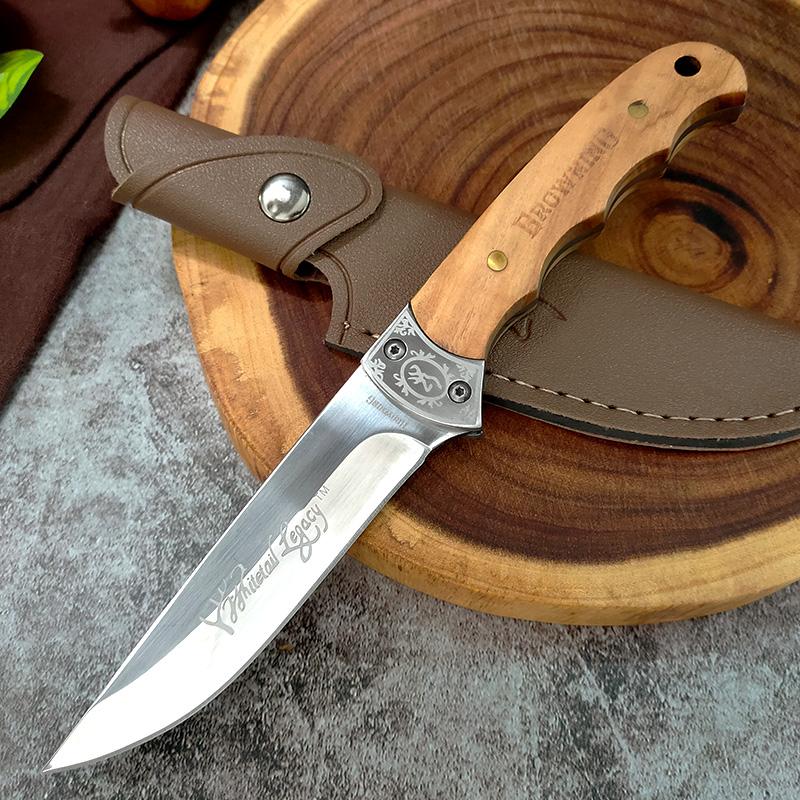 Edelstahl Schatten Holz Outdoor Scharfe Fleisch Schneiden Messer Camping Steak Messer Fleisch Schneiden Esszimmer Messer Selbstverteidigung Überleben Obst Messer Küche 1Pcs with cover