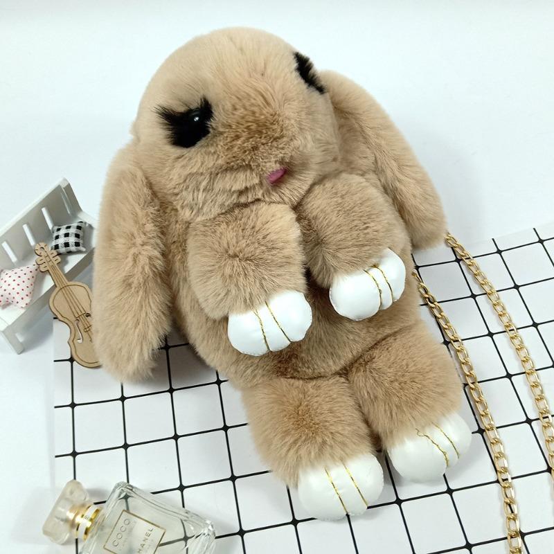 Play Dead Rabbit Tasche süße Kaninchen Imitation Rex Kaninchen Fell Tasche Plüsch Kaninchen Tasche Kette Kaninchen Tasche Crossbody Kette Damen Tasche beige