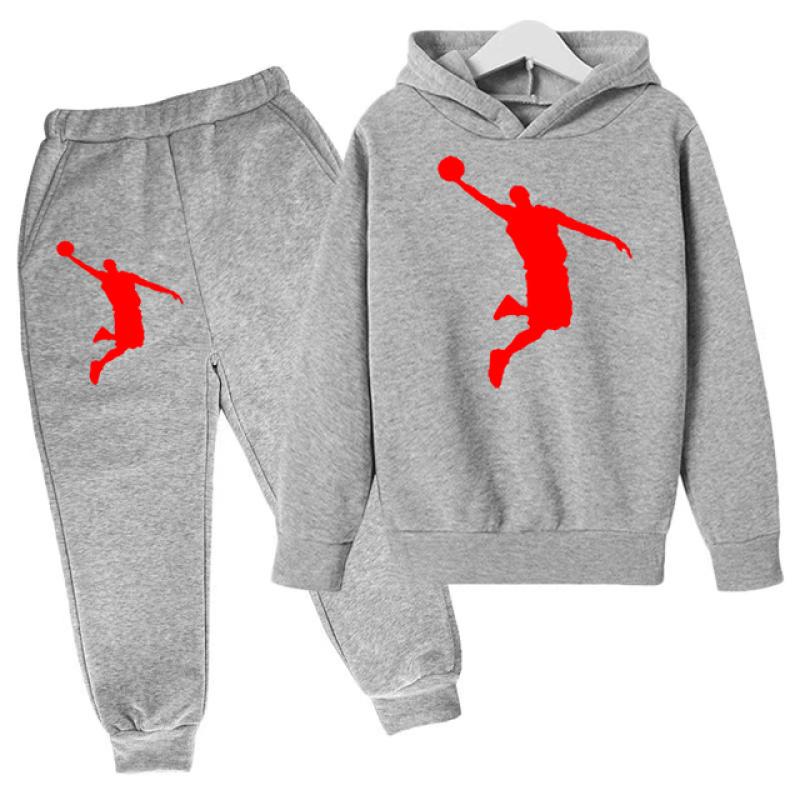 Kinderbekleidung Hoodie Kinder-Basketball-Sweatshirt Jungen- und Mädchen-Kinderbekleidungsset Frühling Herbst von 3-12 150 gray