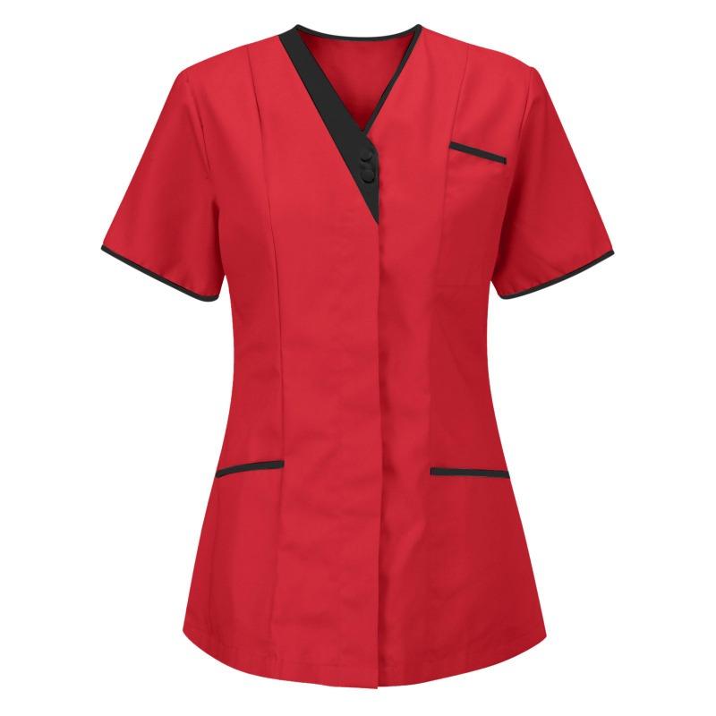 Schönheitssalon Arbeitskleidung Arzt Kurzarm Oberteil V-Ausschnitt Krankenschwester Uniform Einfarbiges Oberteil XXXL rot