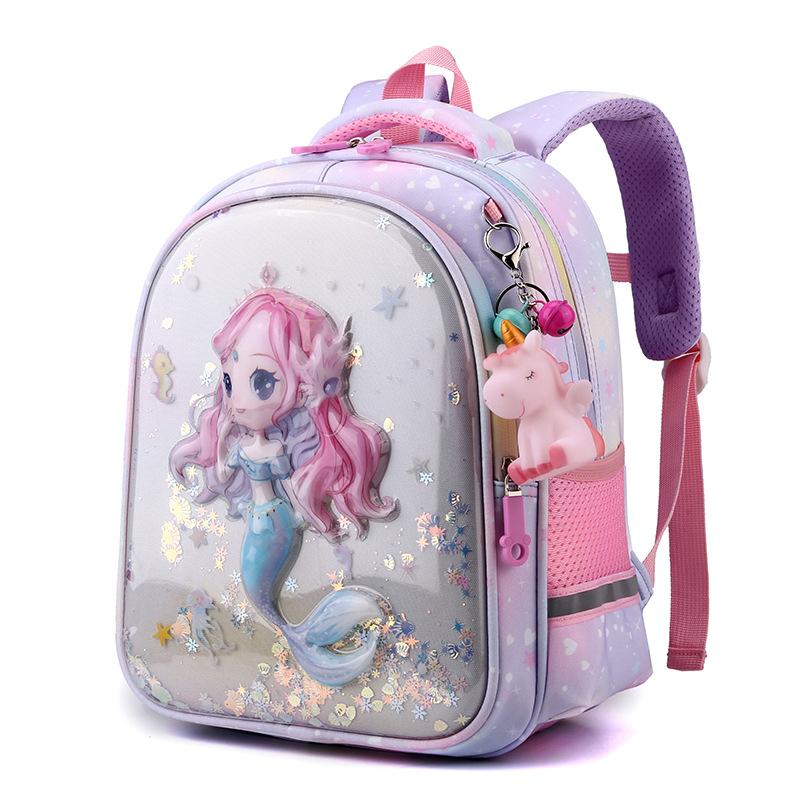 Wasserdichte Kindergarten-Schultaschen für Mädchen, leicht, Wirbelsäulenschutz, niedlicher Einhorn-Cartoon-Rucksack, Vorschule, Vorschule, Büchertasche white
