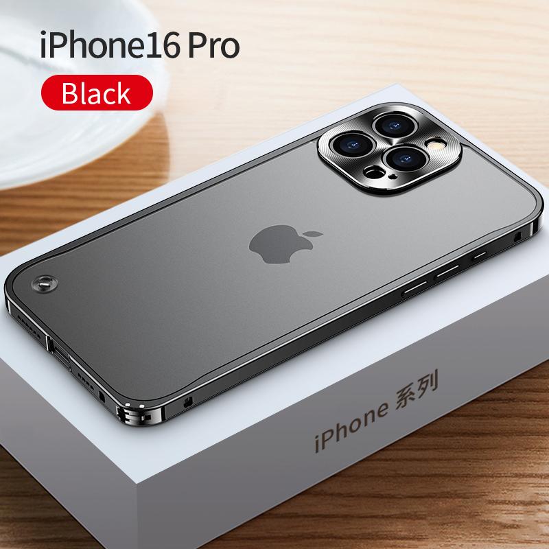 Metallrahmen Handyhülle Für iPhone 17 11 12 13 14 15 16 Pro Max Aluminiumlegierung Vollständiger Objektivschutz Abdeckung Für iPhone 13 mini Galvanisierte Metallrückseite iPhone 16 Pro schwarz