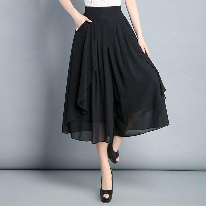 Frauen elastische Chiffon hohe Taille Sommer kurze Hose Hose Hose Culottes Rock XXXL schwarz