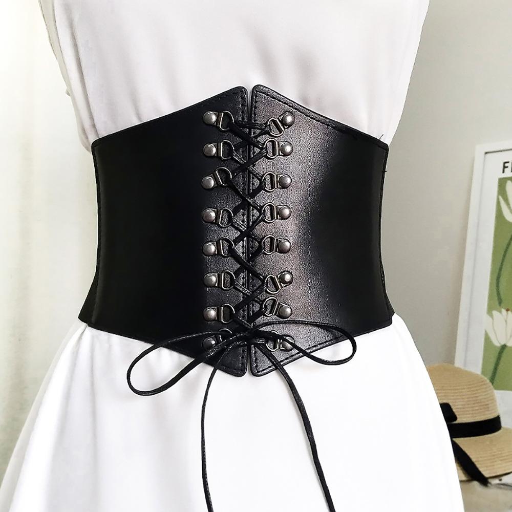 Neue Korsett Punk Schwarz Breiten Gürtel Pu Leder Abnehmen Körper Gürtel für Frauen Elastische Hohe Taille Gürtel Weibliche Cummerbunds schwarz