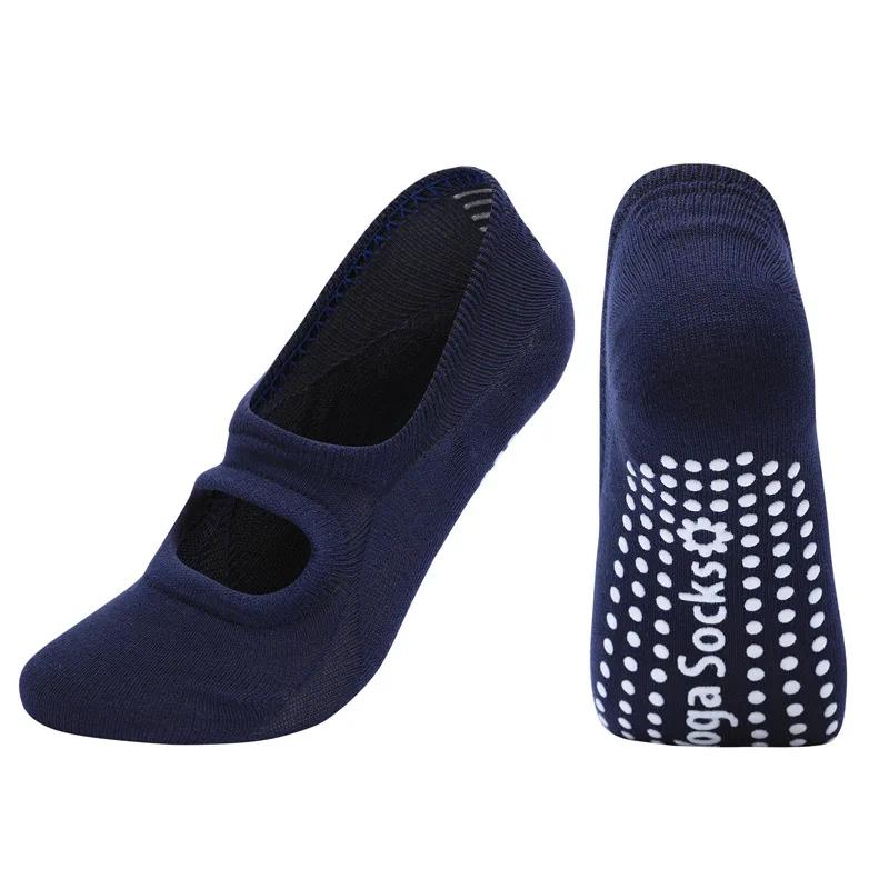 Yoga Socken Rückenfrei Atmungsaktive Baumwolle Boden Gym Fitness Tanzsport Socken Frauen Einfarbig Silikon Rutschfeste Pilates Socken Sox EUR 35-40 dunkelblau