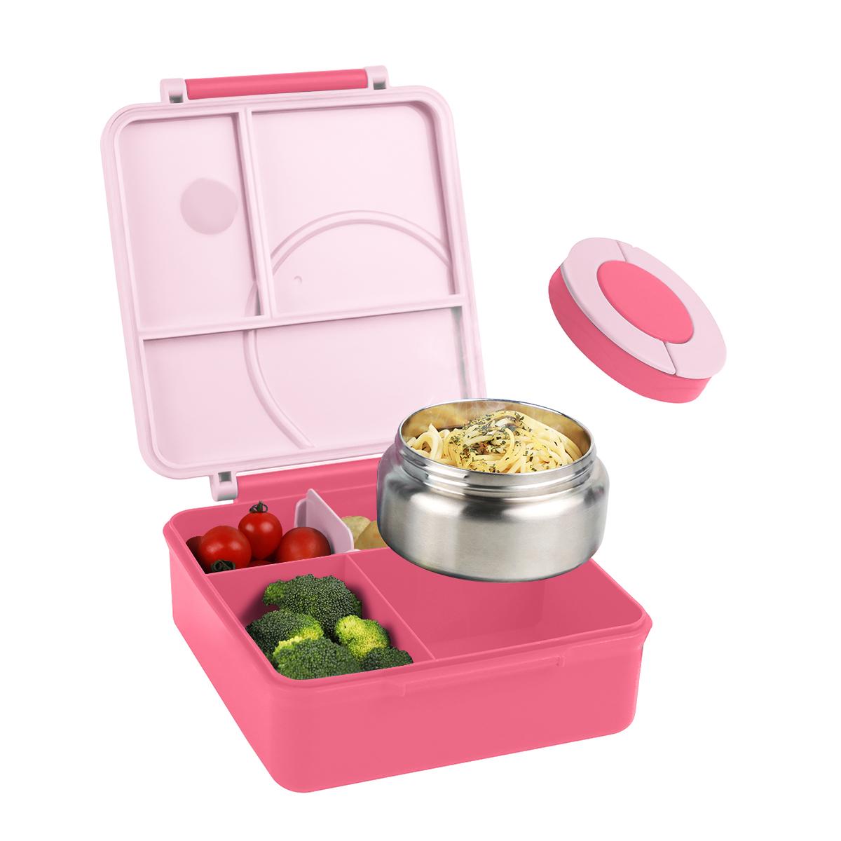 Vierfach-Lunchbox mit isolierter Suppe, für Jugendliche und Arbeiter in Schule, Kantine, zurück zur Schule 4&Other&1 rosa