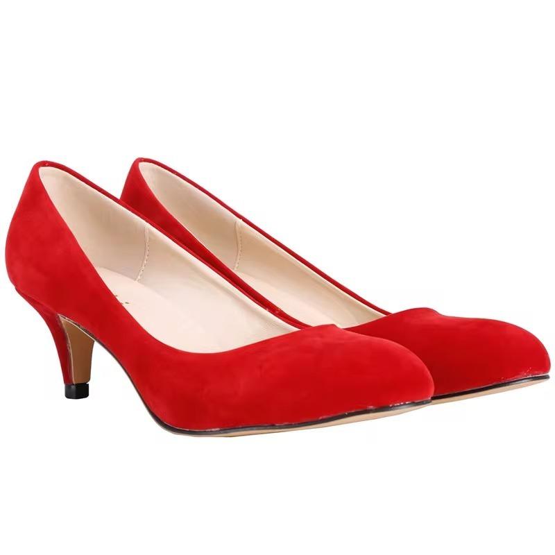 LOSLANDIFEN Damen Pumps Sexy High Heels Schuhe Flock Spitzschuh Rot Hochzeit Pumps Frau Casual Slip-on Abendschuhe 36 rot