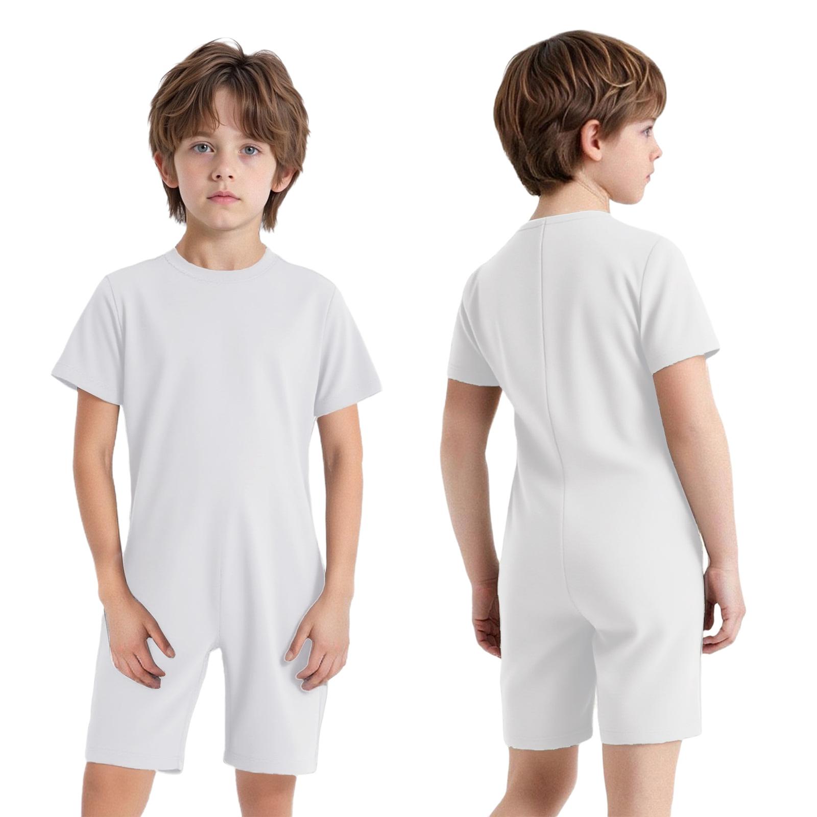 Kinder Spezialbedarf Kleidung Rundhals Kurzarm Jumpsuit Unsichtbarer Reißverschluss hinten Einfarbig Adaptive Kleidung Komfort-Outfit 3-4 Years