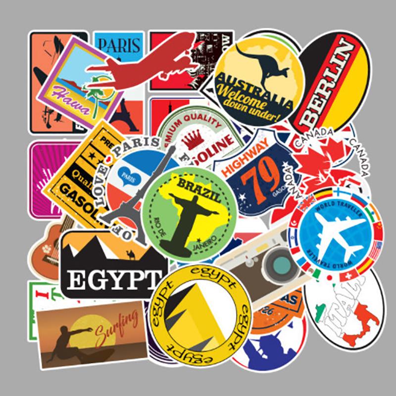 100 Teile/satz Reise Karte Land Berühmte Logo PVC Wasserdichte Aufkleber Dekor Koffer