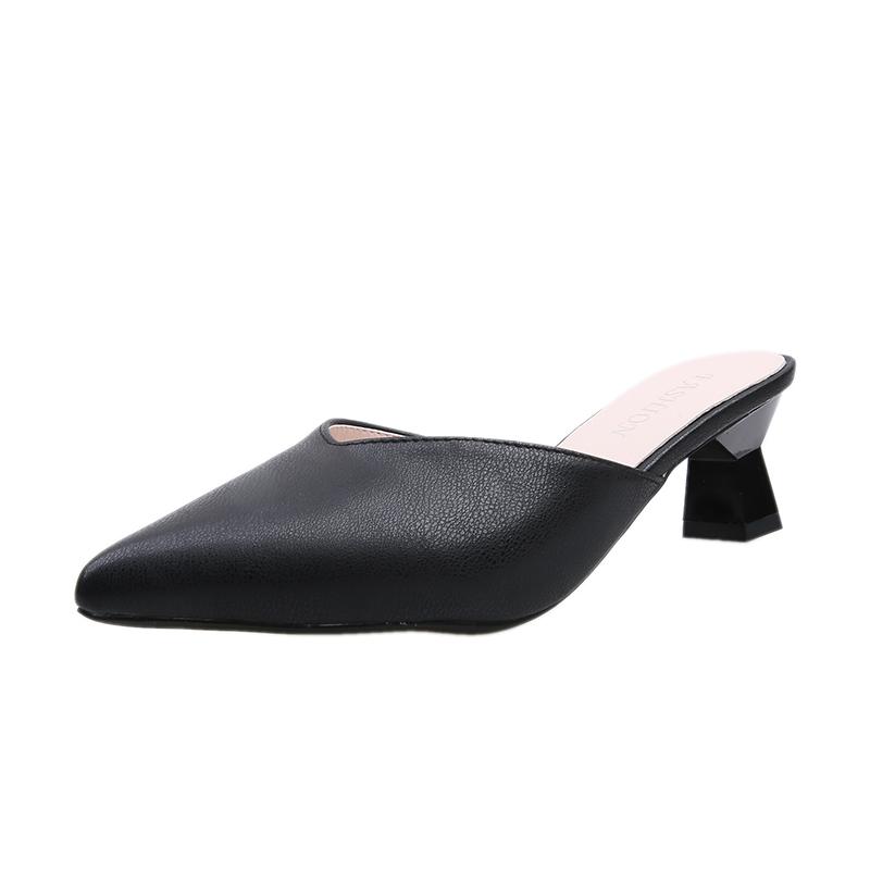 Heißer Verkauf Schuhe Damen Moderne Damen Hausschuhe Outdoor Kleiderhausschuhe Damen Spitzschuh Übergröße Mittelhoher Absatz Damen Sandalen 42 schwarz