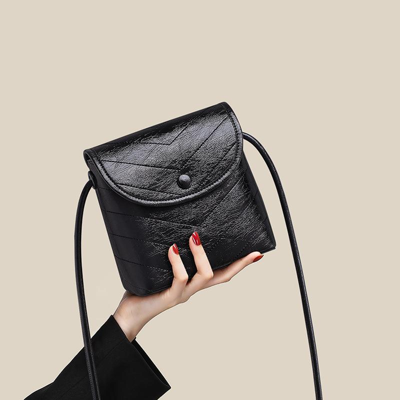 Neue Bucket Bag Ein-Schulter Echtleder Damen Tasche Umhängetasche Mini Kleine Tasche Handy-Tasche gray