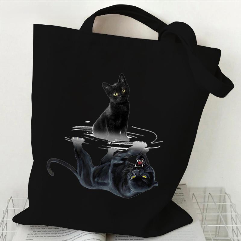 Süße Handtasche mit Katzengrafik, Damen-Tragetasche aus Segeltuch, Vintage-Umhängetasche, Harajuku, Hip-Hop-Einkaufstasche, Cartoon-3D-Katzen-Handtasche