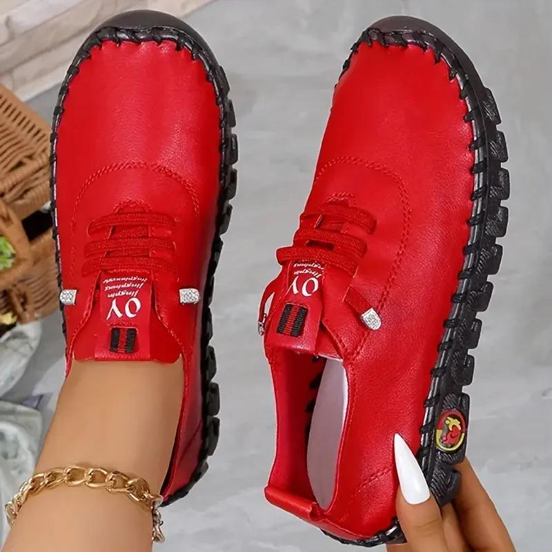 Damen Casual Sneakers 2025 Neue Frühlings- und Sommerschuhe mit weichen Sohlen und atmungsaktiven Slippern im Retro-Stil in Übergröße 36-43 Einzelschuhe für Damen 38 rot