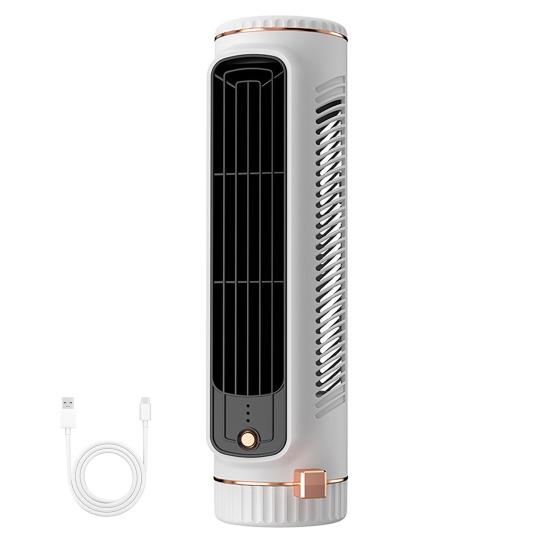 Leiser Turmventilator, Kabelloser Schreibtischventilator, Tragbare Klimaanlage, Einstellbarer 3-stufiger Luftkühler, USB-wiederaufladbarer Persönlicher Kühlventilator für Auto Schlafzimmer weiß