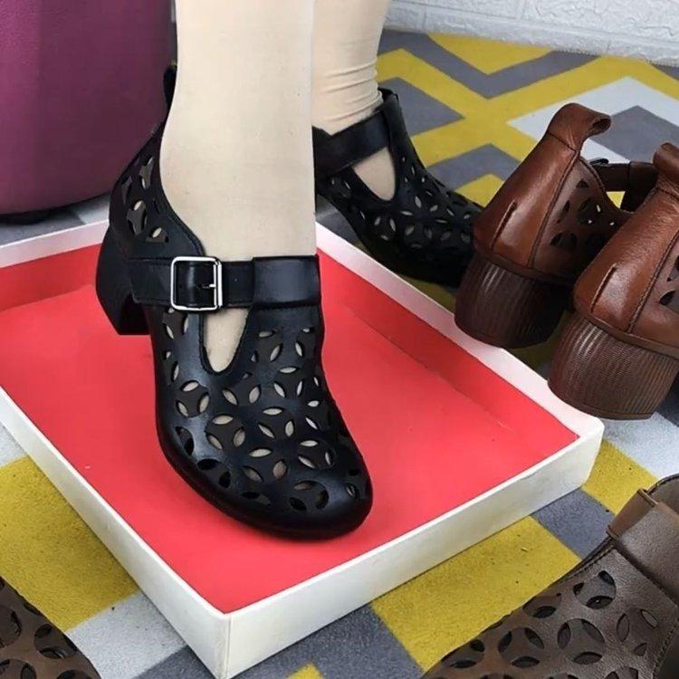 Retro Mama Schuhe Mid-Cut Low-Top Schuhe Mittelhoch Absatz Bequem Atmungsaktiv Einzelne Schuhe Freizeitschuhe Pendler Loafer für Damen 39 schwarz