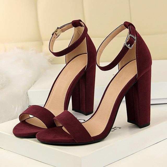 Sommer Plus Größe 34 -43 Frau 9,5 cm Dicke High Heels Sandalen Weibliche Block Blau Heels Pumps Dame Chunky Burgund Gelb Schuhe 31 violett