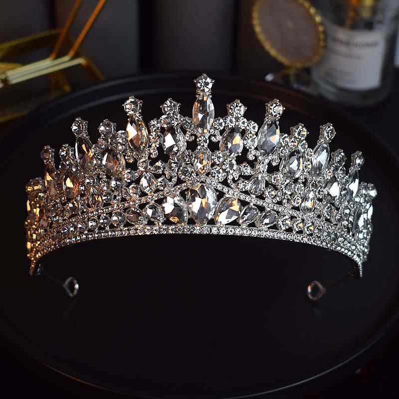 Die Braut leichte Luxus Wasser Diamant Krone exquisite Retro Krone große Prinzessin Kopfschmuck High-End Hochzeitskleid Laufstegkleid und Haarschmuck gray