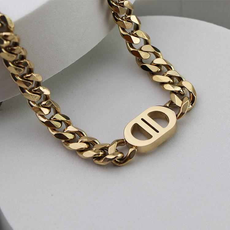 Vintage Hiphop Hip Hop Kubanische Kette Doppelt D Titanstahl Schmuck Halskette Damen Vielseitig Premium Gefühl Halskette gray