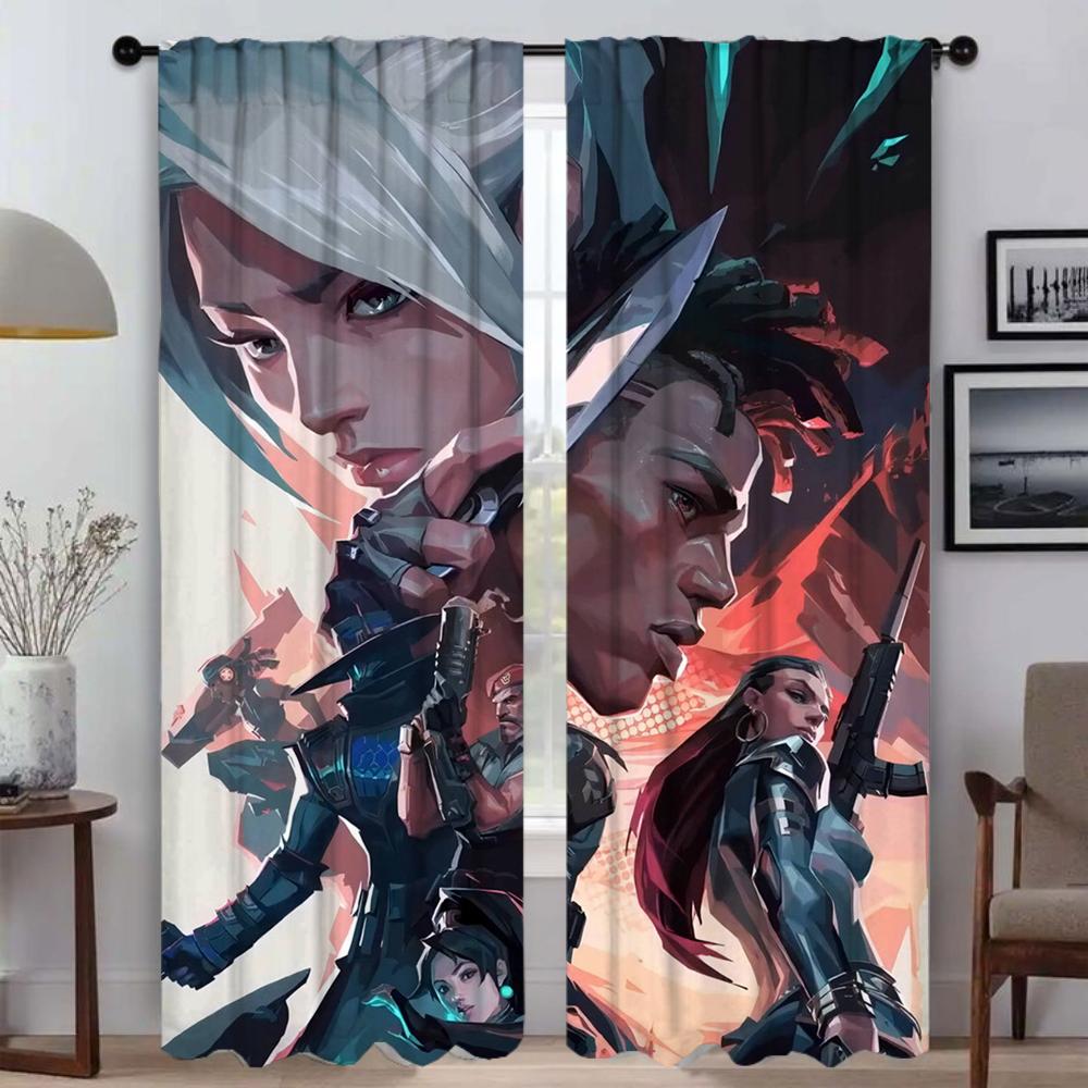 Valorant Heim Vorhänge für Wohnzimmer Halloween Dekoration Jalousien Tüll für Schlafzimmer Verdunkelungsvorhang Vorhänge 2 Stück W50xH70cmx2pcs-CL