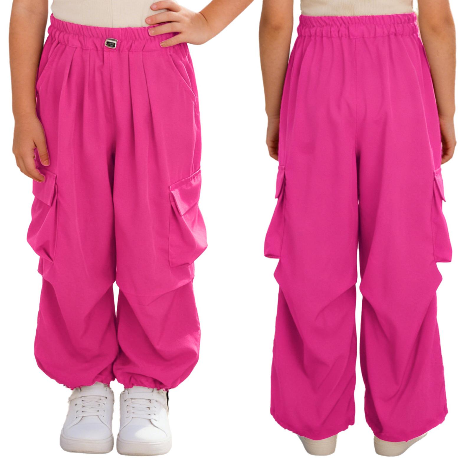 Kinder Mädchen Kordelzug Cargohosen Elastischer Bund Mehrere Taschen für Hip Hop Jazz Dance Skateboarding 11-12 Years heißes rosa