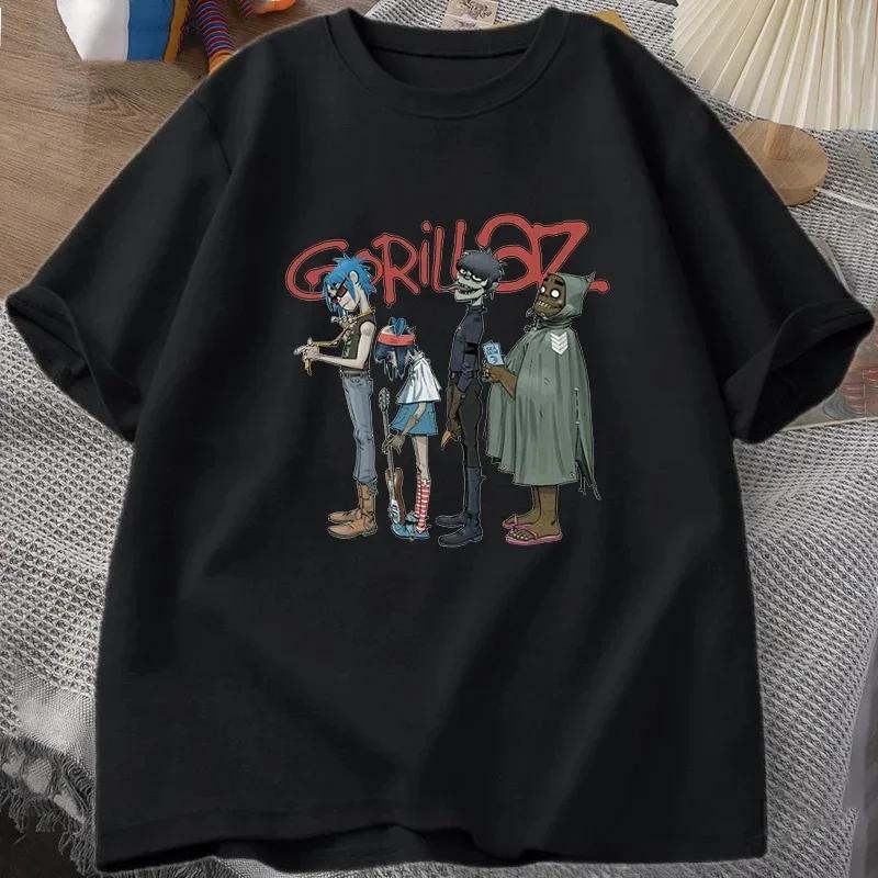 Musikband Gorillaz Punkrock T-Shirt Herren Damen Sommer 90er Rundhalsausschnitt Baumwolle Kurzarm T-Shirt Kleidung Retro Y2K Kleidung T-Shirt L gray