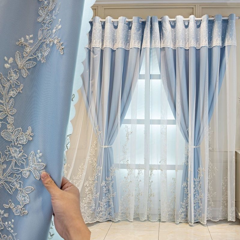 Moderne Vorhänge im europäischen Stil, rosa Spitzenstickerei, verdickte Vorhänge, Verdunkelungsvorhänge, Sonnenschutz, Schlafzimmer, Wohnzimmer, Balkon 400*270cm