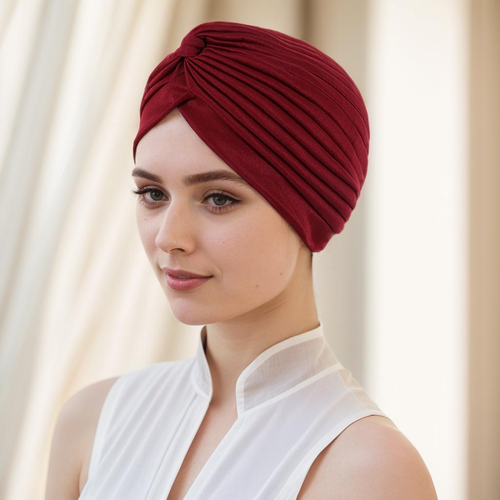 Europäischer & Amerikanischer Plissee-Hidschab und Wassermelonen-Turban One Size wein rot