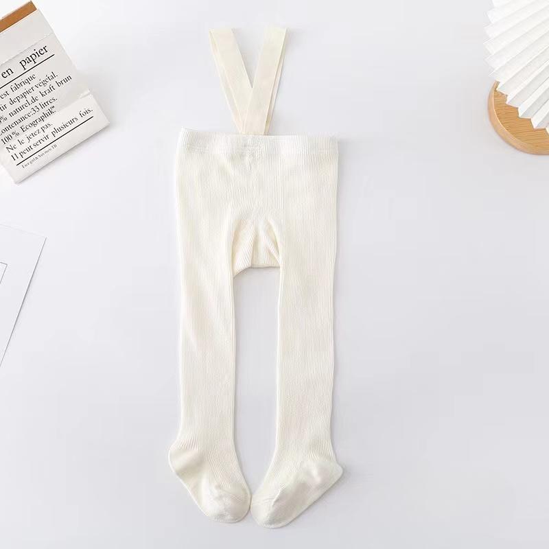Herbst Baby Strumpfhosen mit Trägern Gestrickte Baumwolle Kleinkind Hosenträger Hosen Kinder Strumpfhosen Säugling Overalls für Mädchen Jungen Leggings M weiß