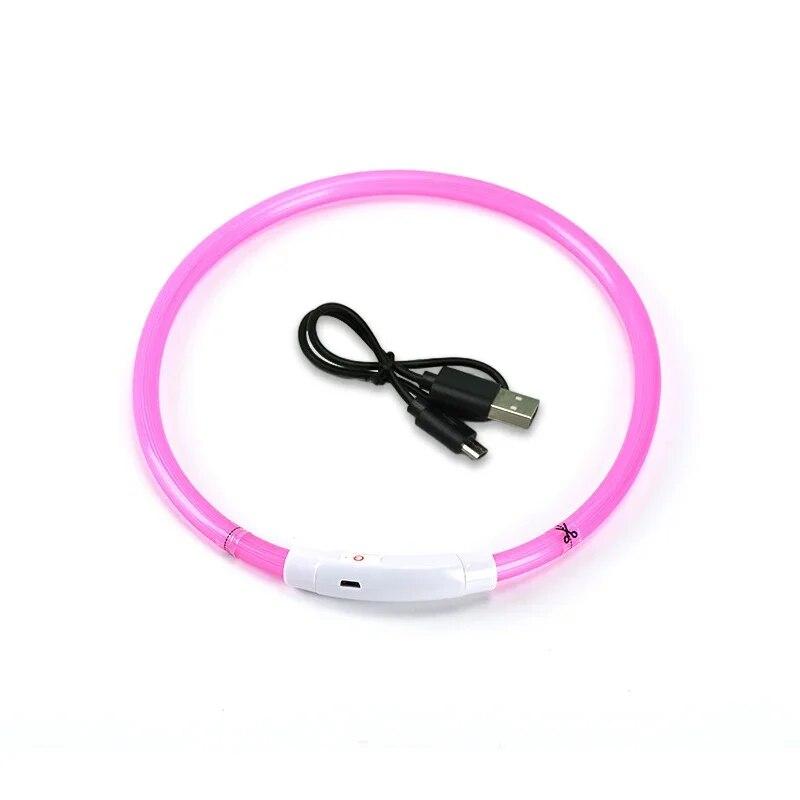LED-Hundehalsband, leuchtendes USB-Hundehalsband für Katzen, 3 Modi, LED-Licht, leuchtendes Verlustpräventions-LED-Halsband für Hunde, Haustier-Hundezubehör 50CM rosa