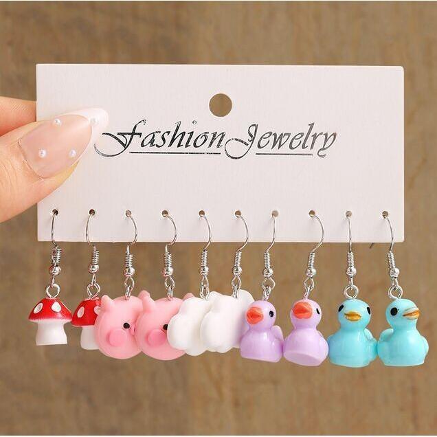 Cartoon Schmetterling Herz Haken Ohrring Set für Frauen Bunte Harz Ente Tropfen Ohrringe Piercing Zubehör Schmuck 4