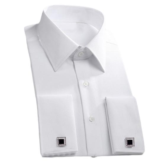 Modisches Herren-Hemd mit französischer Manschette, langärmelig, Baumwolle, Business-Hemd mit Manschettenknöpfen 40 weiß