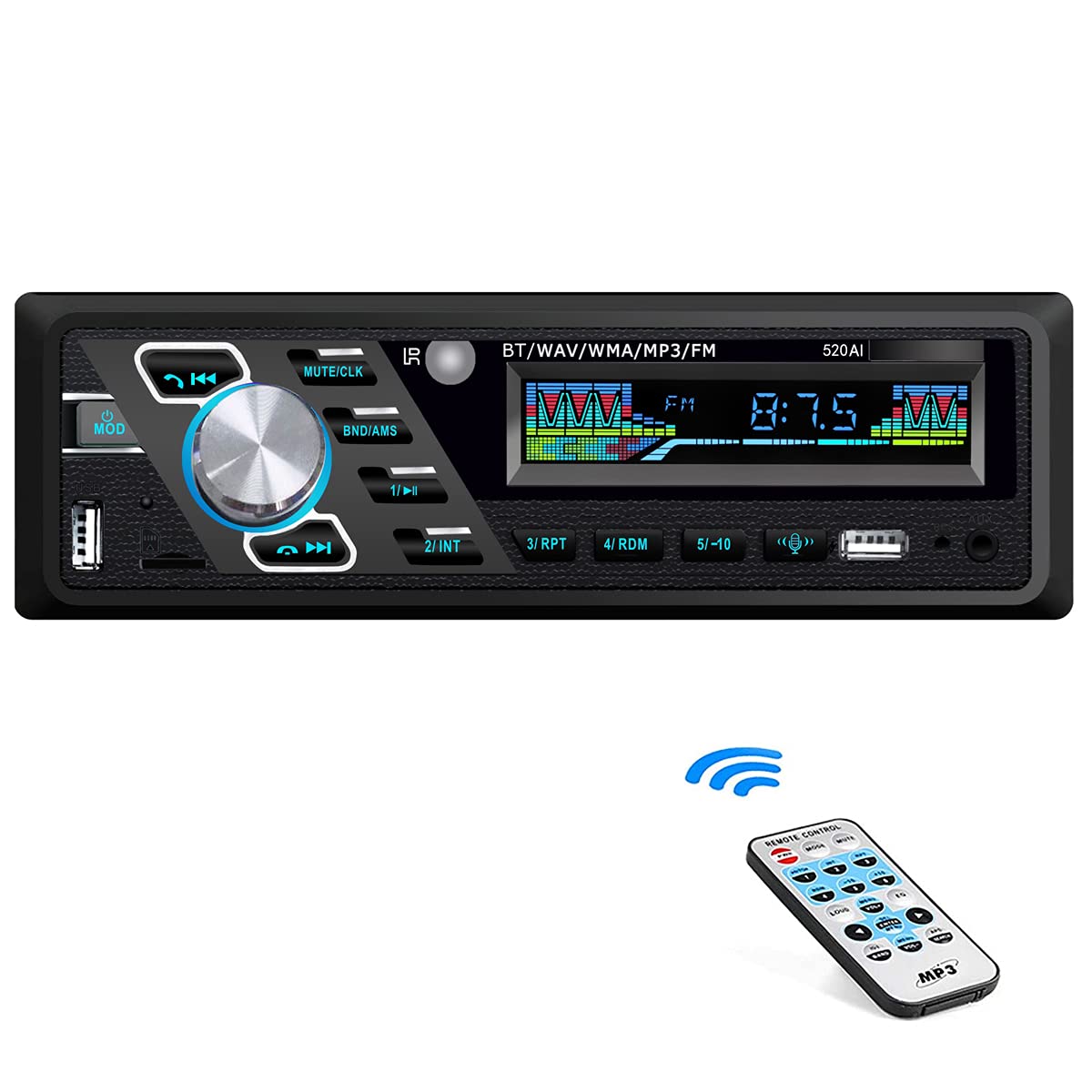 24-V-Autoradio, Bluetooth-Stereo-MP3-Player, unterstützt Anrufe, FM, zwei USB-Anschlüsse, TFAUXIN-Sprachassistent, Dateilesefunktion, ISO-Stecker und Fernbedienung, Freisprecheinrichtung
