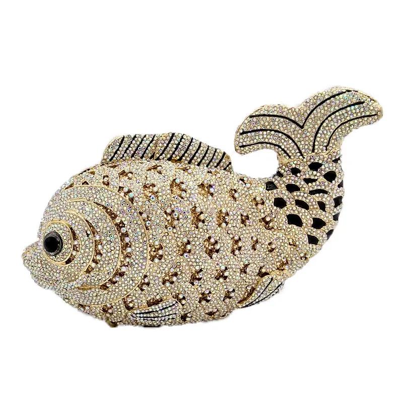 Boutique De FGG (auf Lager) Bling Fisch Clutch Damen Kristall Abendtaschen Braut Hochzeit Strass Handtaschen Party Dinner Geldbörse Mini Size beige