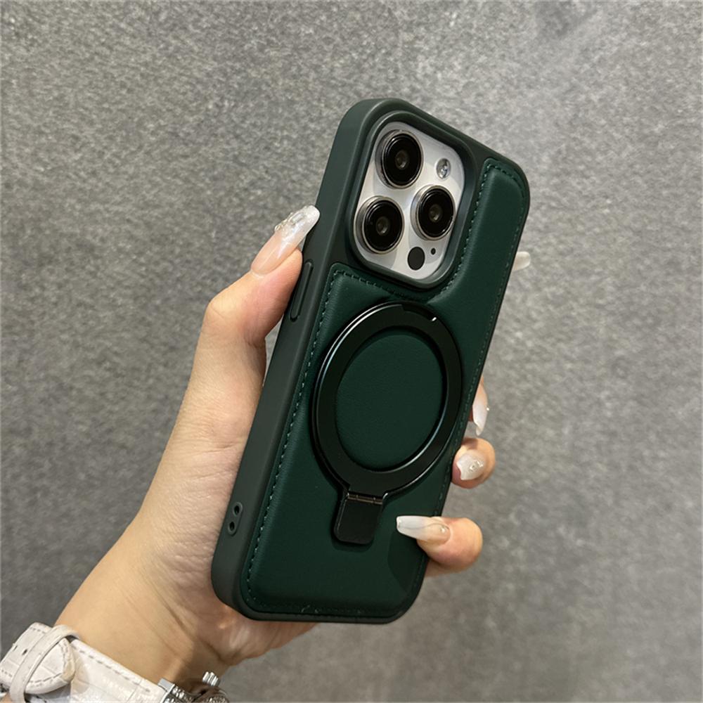 Luxus Business Leder Ringständer Magnetische Hülle Für iPhone 16 Pro Max 15 14 13 12 Für Magsafe Kabelloses Laden Stoßfeste Hülle For iPhone 15 Pro gray