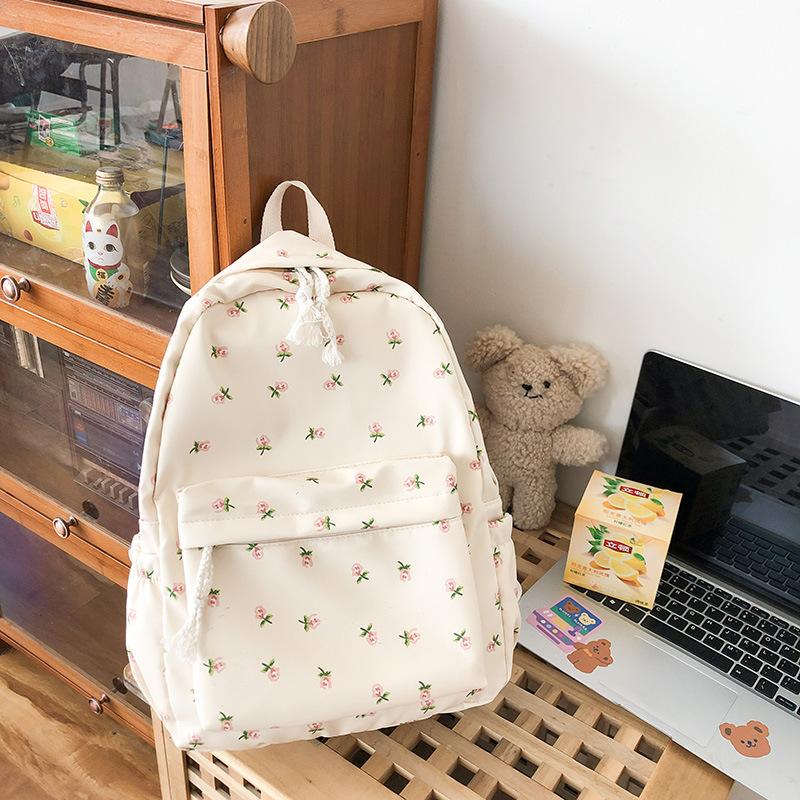 Schüler Schulrucksack Floral Weiß Schultaschen Teenager Mädchen Süßer Damen Rucksack Marke Büchertasche Nylon Rucksack One Size