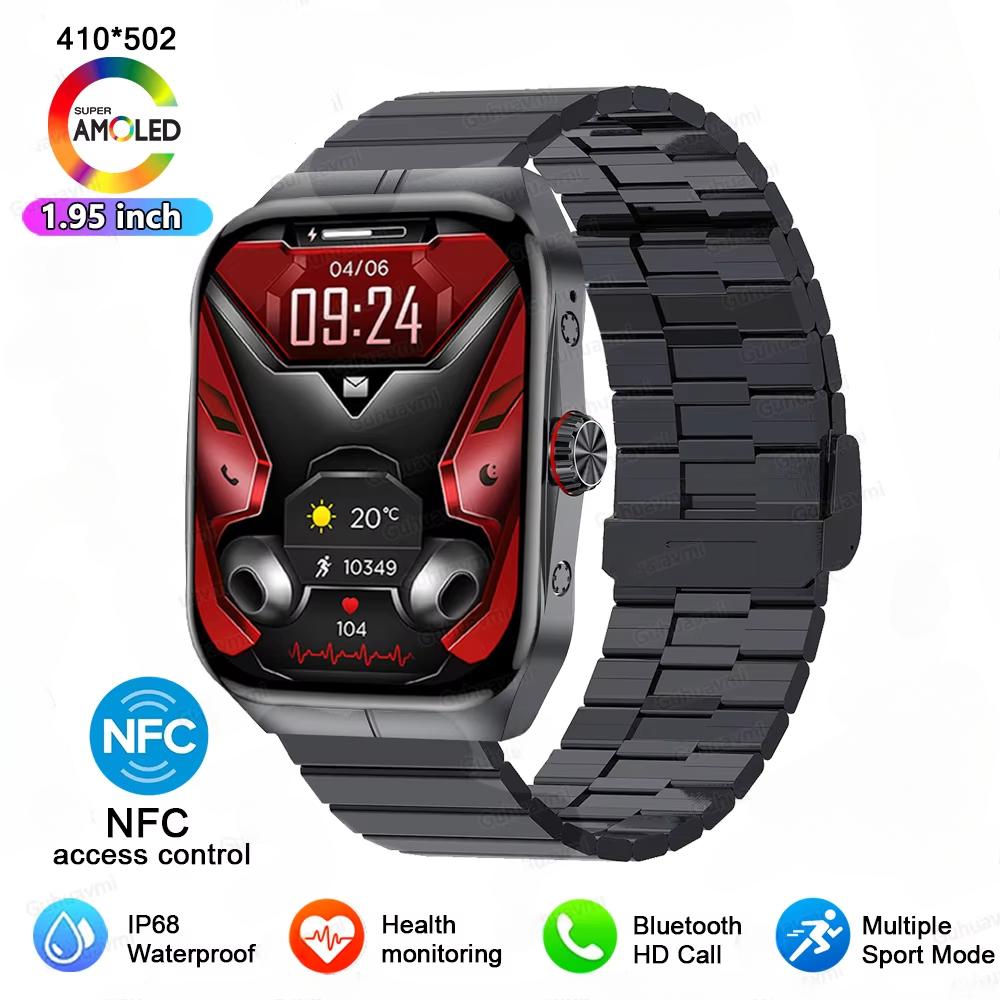 2025 Neue NFC Smartwatch AMOLED Bildschirm Zeigt immer die Zeit Bluetooth Anruf Serie 9 Uhr Benutzerdefiniertes Zifferblatt Herren Sport Gesundheit Damen Smartwatch Steel B schwarz