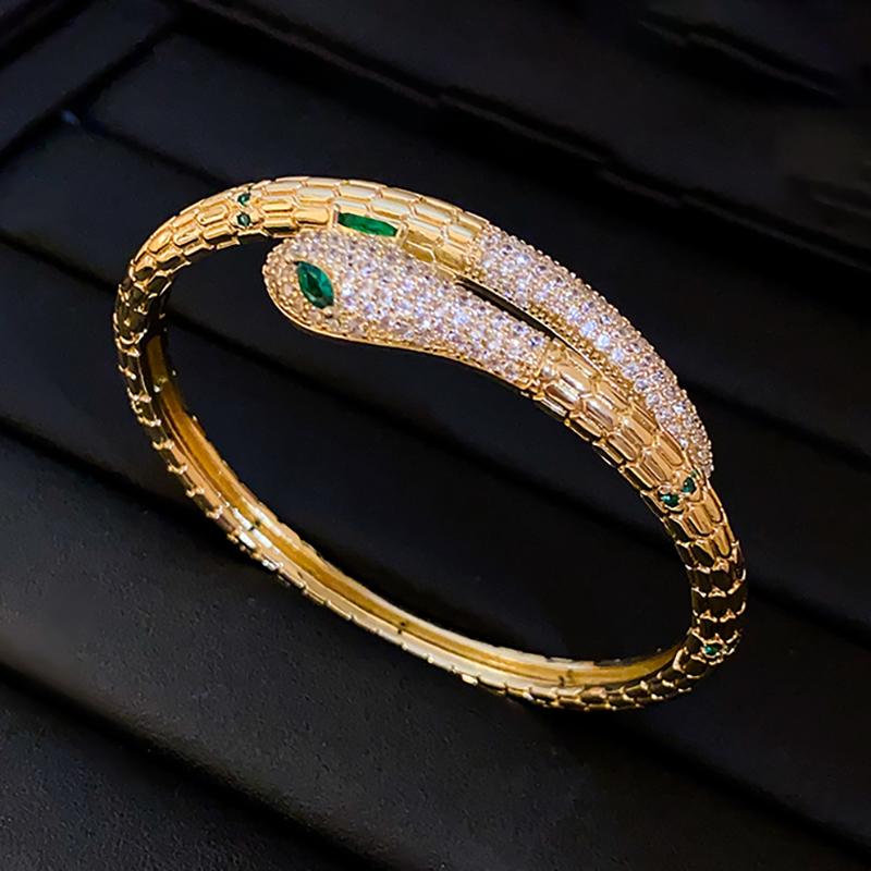 Exquisites Zirkon-Schlangenarmband für Damen, modische vergoldete Zirkon-Armbänder, Mädchen-Armreifen, personalisierte tägliche Schmuckgeschenke