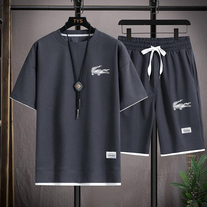 2025 Sportmode Lässiger Herrenanzug Sommer Koreanischer Herren Kurzarm T-Shirt + Fünf-Punkt-Shorts Zweiteiliges Set XXXL