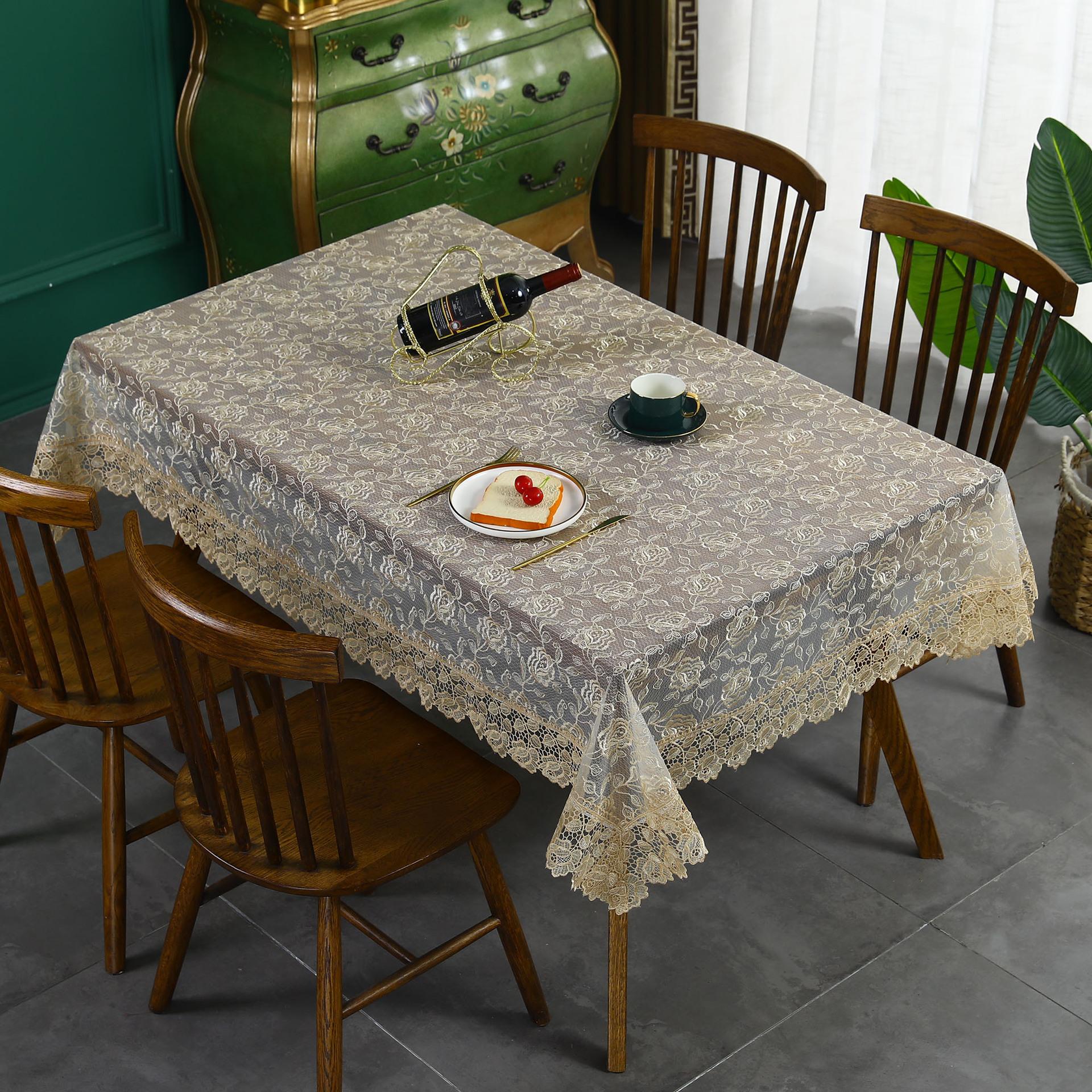 Nordic Spitze Tischdecke Gestickte Tischdecke Kaffee Tisch Tuch Tischdecke Haushalt Staub Abdeckung Garn Licht Luxus Tischdecke 110*160 beige