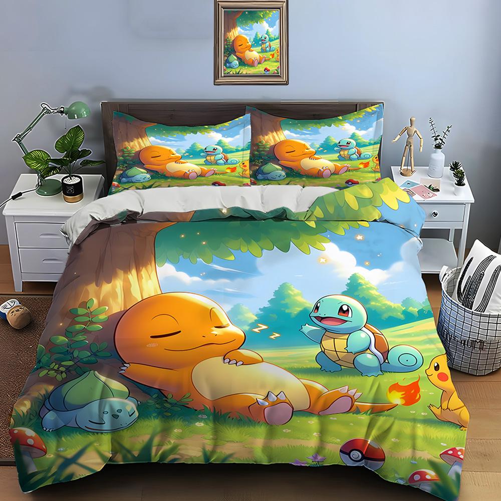 10 Größen Pokémon Glurak Druck Bettwäsche Set 3-teiliges Set Bett King Size Kissenbezug Erwachsene Bettdecke Schlafzimmer Bettset für Geschenke US Twin 173X218cm