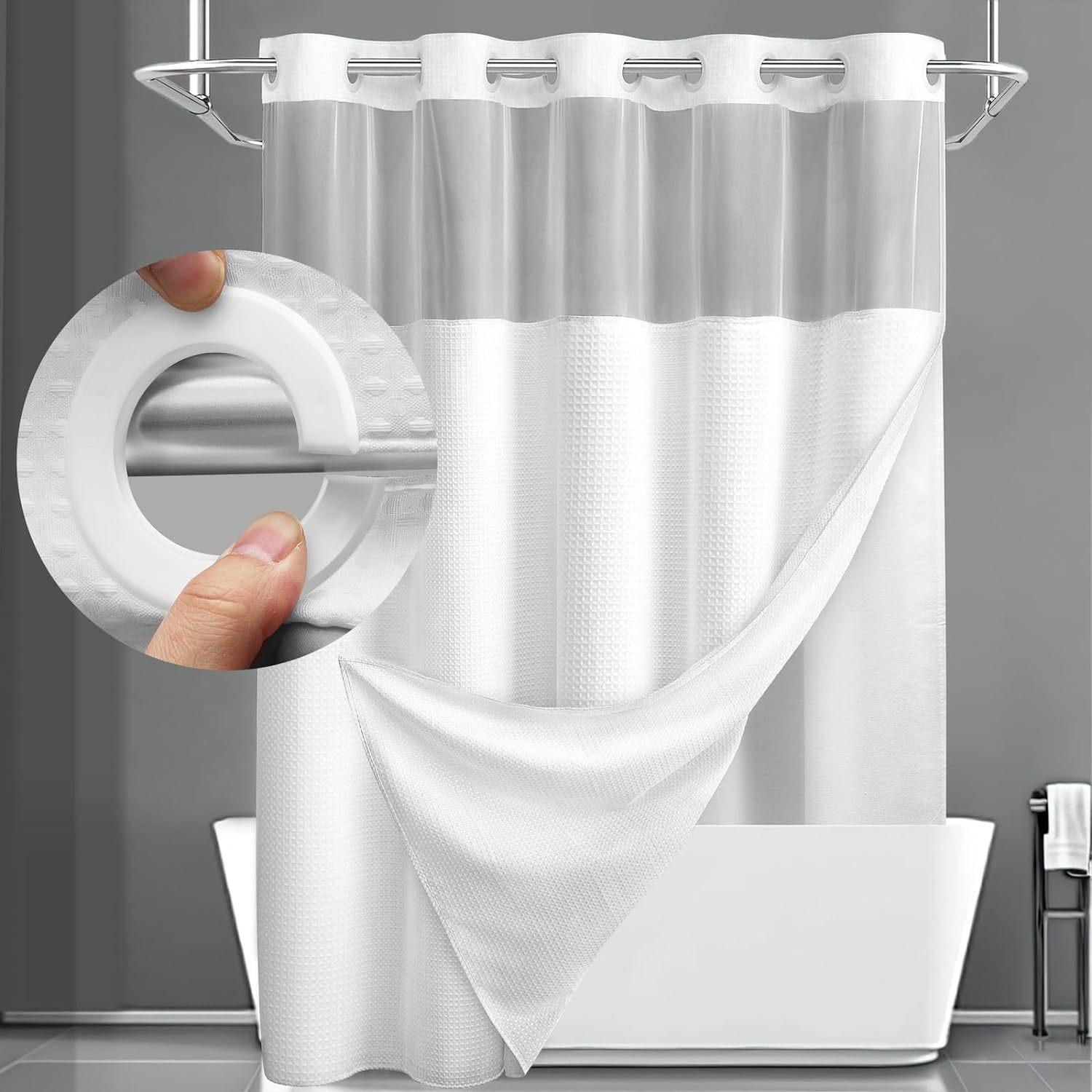 Hakenloses Duschvorhang-Set, Doppelt (mit Liner) Abnehmbarer weißer Duschvorhang 183*190cm weiß