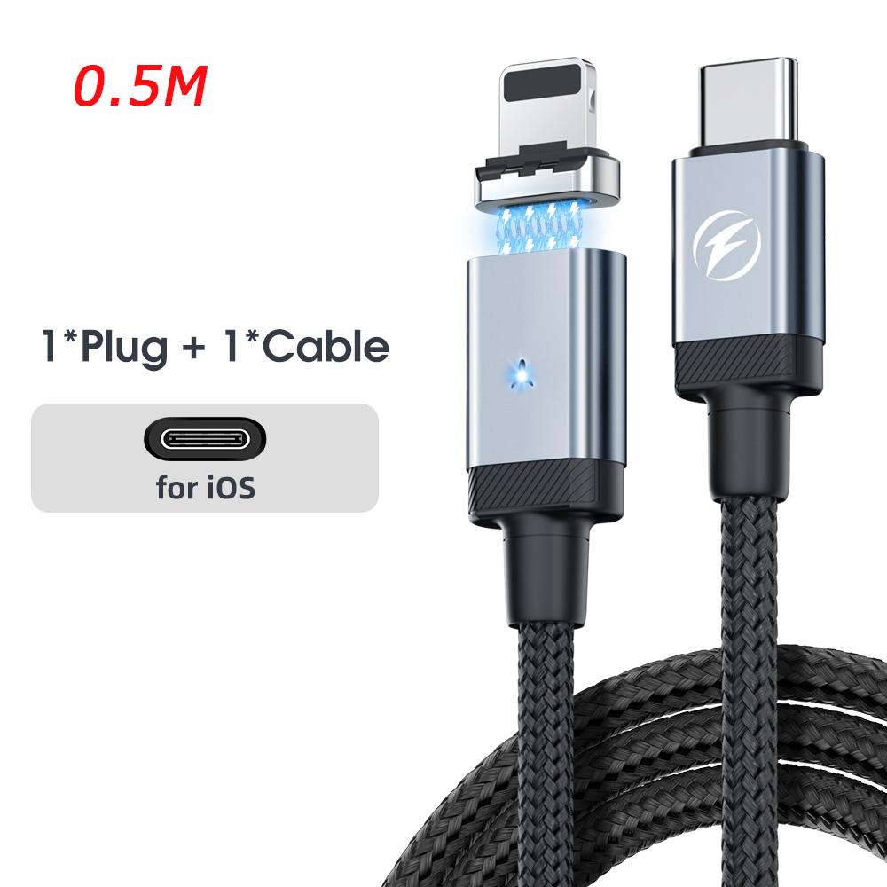 Fonken USB-C-Magnetkabel PD 65 W USB-C-auf-Typ-C-Schnellladekabel 27-W-Typ-C-auf-Lightning-Kabel für iPone-Samsung-Telefone Magnetisches Datenkabel 0.5M-iOS schwarz