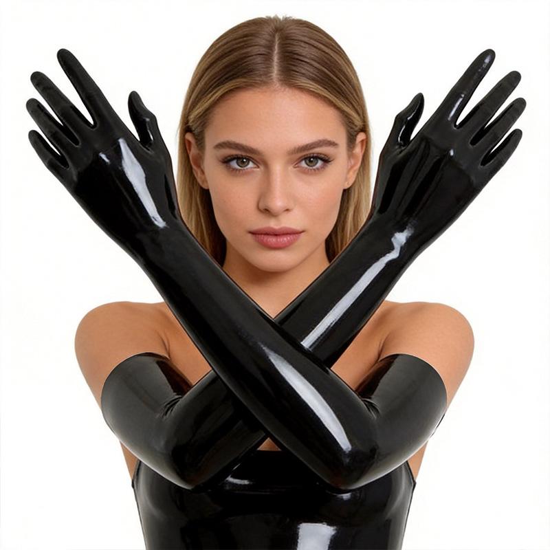 Latex-Handschuhe / Langer 0,4 mm glänzender Latex-Anzug