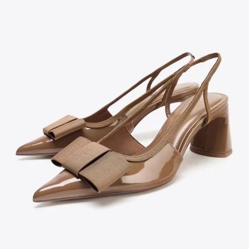 Mode Sexy Burgunder Lackleder Spitzpumps Damen Mode Schleife Slingback Marke Designer Schuhe Elegant Bequem Bankett Kleiderschuhe 40 braun