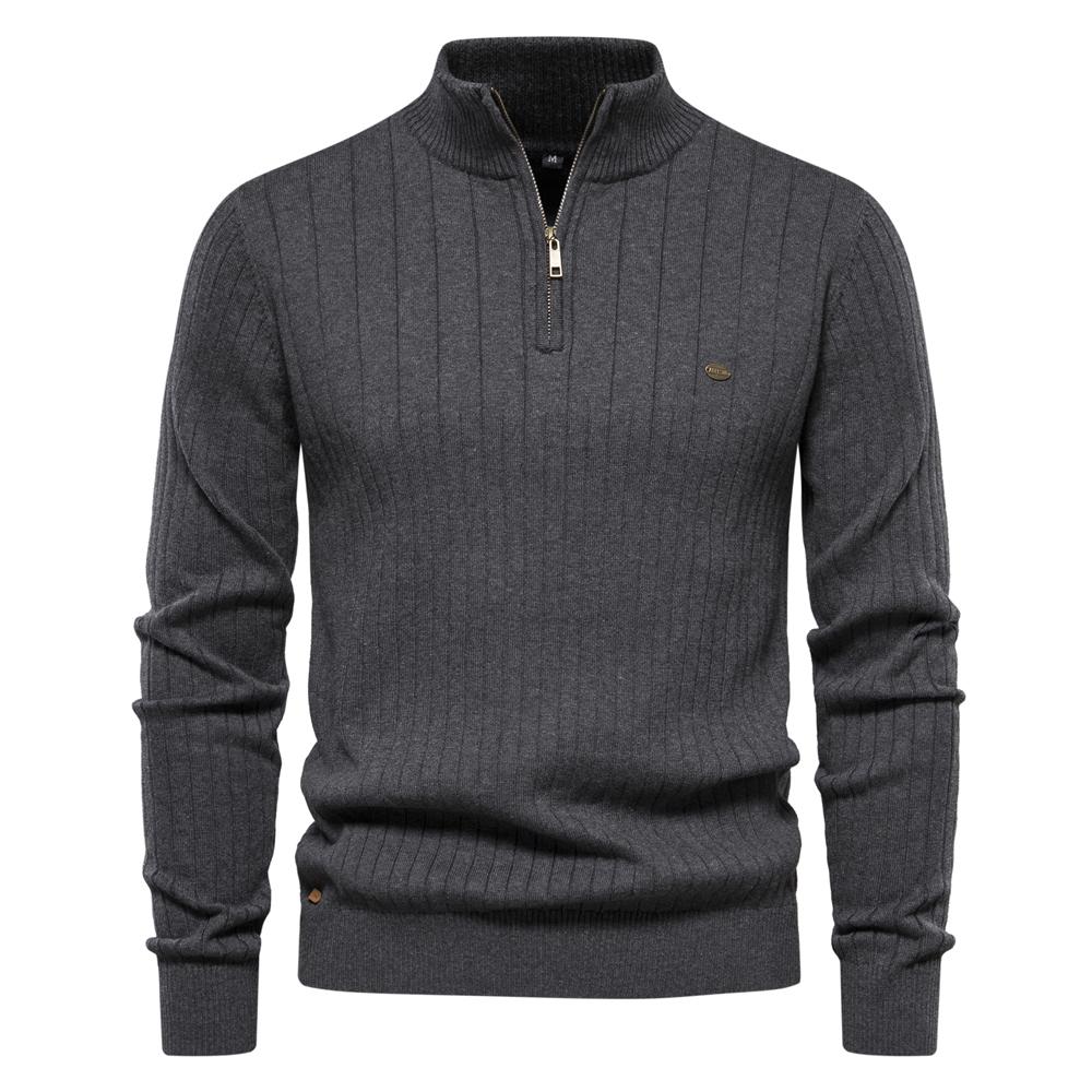 2023 neue Herbst Zipper Pullover Pullover für Männer Hohe Qualität Warme Winter Stehkragen Baumwolle Gestrickte Pullover Männer S 55-65 kg dunkelgrau