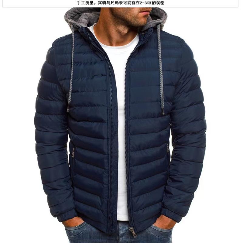 Herbst Winter Herren Casual Parkas Feste Kapuze Mantel Jacke Lässige warme Kleidung Männer Mantel Streetwear Puffer Jacke M navy blau
