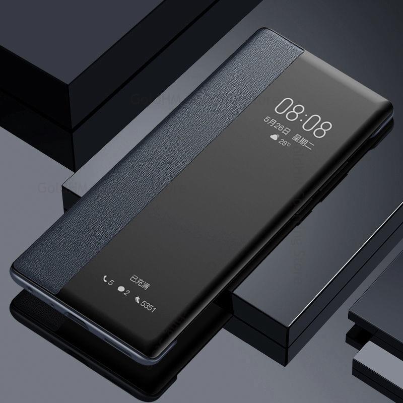 View Windows für Samsung S25 Ultra Leder Flip Matte Telefon Fall für Galaxy S23 Ultra S22 S21 S20 S24 S25 Plus Hinweis 20 360 volle Schutzhülle Coque For Samsung S21 schwarz