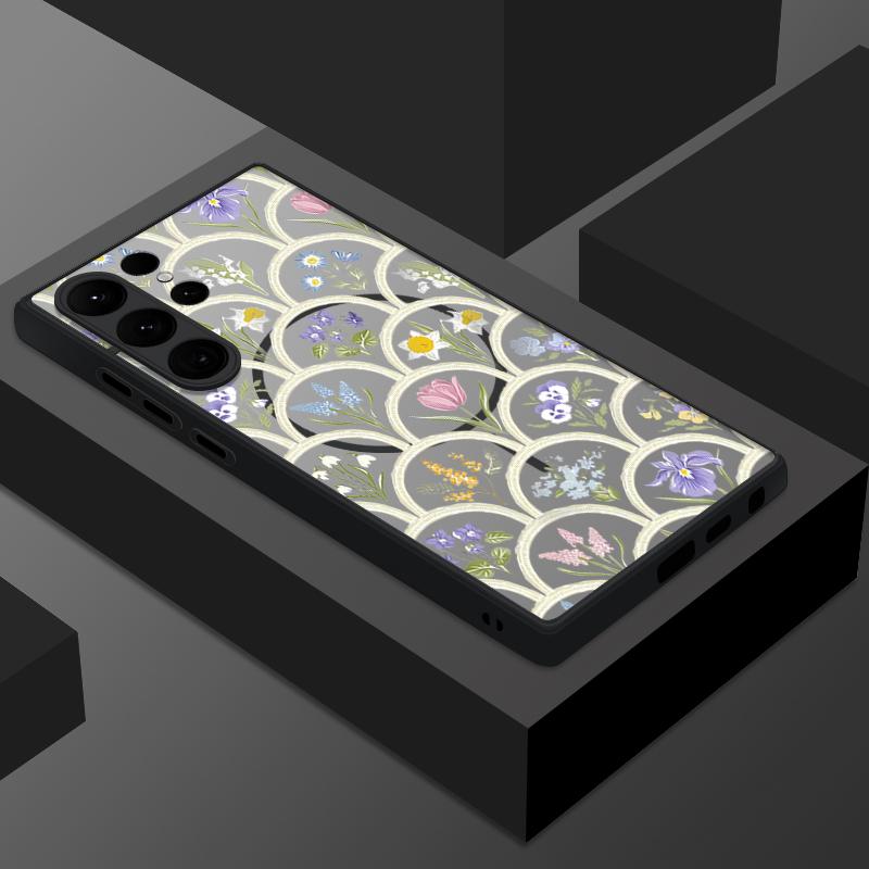 Luxus Blumenmuster Magnetische Hülle für Samsung Galaxy S25 S24 S22 S23 Ultra S22 Plus S21 S20 S24 FE Für Magsafe Matte Hartschale Galaxy S23+