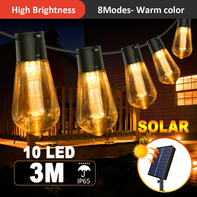 Solar LED Outdoor Camping Lichterkette Zelt Hängeleuchte Zaun Dekoration Hängeleuchte LED Retro Kerosinlampe Innenhof Geburtstag Party Dekoration A 3M10LED