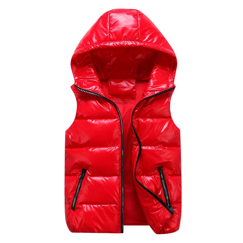 Frauen Winter Mit Kapuze Weste Mantel Mode Glänzende Unten Baumwolle Ärmellose Jacke Weibliche Verdicken Warme Winter Weste XXL rot